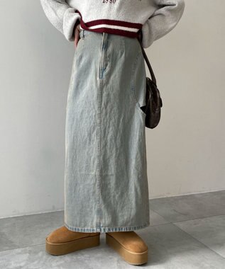 WEGO サークルカットレイヤードデニムロングスカート デニム中濃加工色