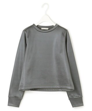 ICB L 【洗える】サテンボンディング クルーネックプルオーバー チャコール系