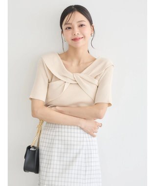 earth music&ecology フロントクロスリブニットプルオーバー Ivory