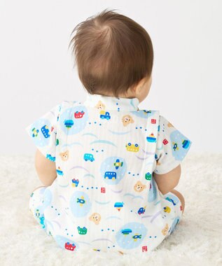 MIKI HOUSE HOT BISCUITS 【60-80cm】総柄 甚平オール ブルー