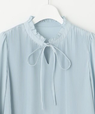 Feroux プリーツコンビ ブラウス スカイブルー系