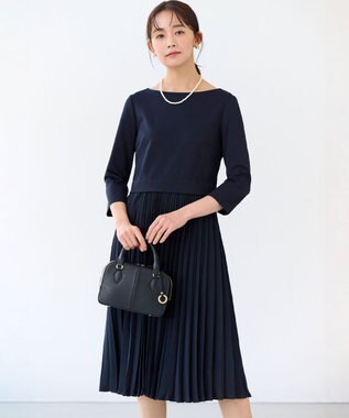 組曲 【KUMIKYOKU NAVY】ジャージーコンビプリーツ ワンピース ネイビー系