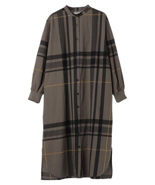 CRAFT STANDARD BOUTIQUE 先染めチェック（大）バンドカラー袖ＲＩＢ　ＯＰ Khaki