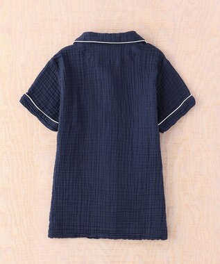 UCHINO クレープガーゼ　パイピング　半袖　レディス　パジャマ ダークブルー