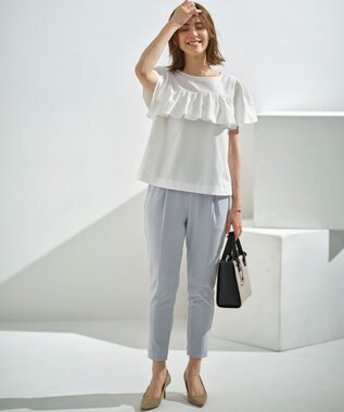 組曲 【接触冷感・吸湿冷感・UVカット】スタイルアップジャージー パンツ ブルーグレー系