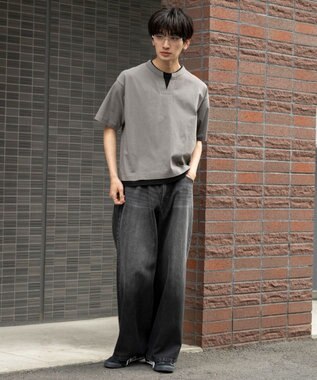 WEGO 【ユニセックス着用ITEM/MLサイズ展開】フェイクレイヤードキーネックT（SS） スミクロ