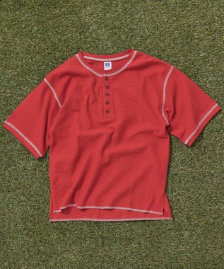 AMERICAN HOLIC 【RUSSELL】ワッフルヘンリーTシャツ Red