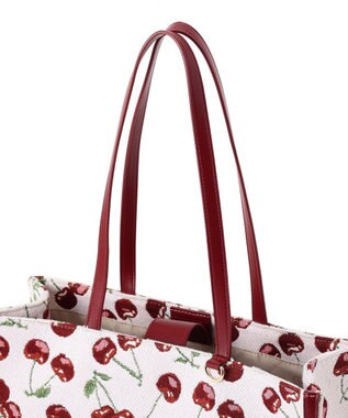 Maison de FLEUR チェリー柄ゴブランスクエアトートバッグ Red