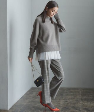 組曲 S 2WAYウォームストレッチ ストレートチェックパンツ ベージュ系3