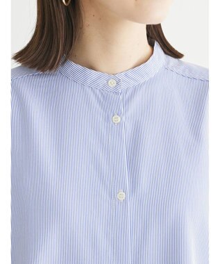 Green Parks レイヤードアソート柄シャツチュニック Stripe Blue