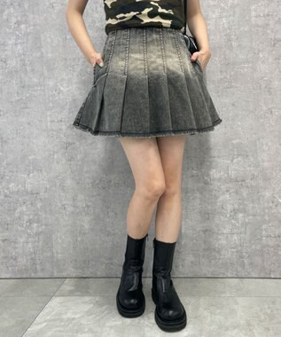 WEGO ヴィンテージウォッシュデニムプリーツスカパン ブラックその他