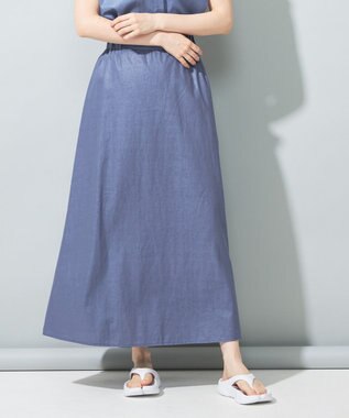 SHARE PARK LADIES 【洗える】リネンレーヨンコーティングウォッシュスカート ブルー