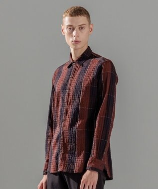 JOSEPH HOMME オーバーチェックジャガードストレッチ　レギュラーカラーシャツ ワイン系3