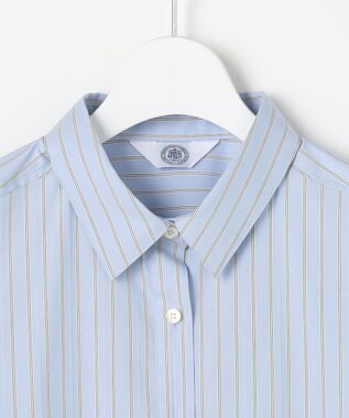 J.PRESS LADIES BEZコットンナイロン ストライプ シャツカラー ブラウス サックス×ホワイト×ベージュ系