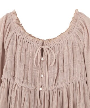 earth music&ecology 【2WAY】シャーリングフリルオフショルブラウス Pink Beige