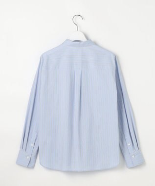 J.PRESS LADIES BEZコットンナイロン ストライプ シャツカラー ブラウス サックス×ホワイト×ベージュ系