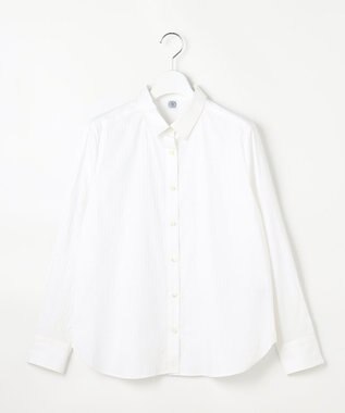 J.PRESS LADIES BEZコットンナイロン ストライプ シャツカラー ブラウス ホワイトドビー系