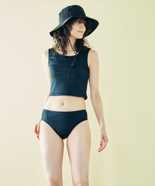 San-ai Resort（三愛水着楽園） 【WEB限定】5点セット バケットハット付きUVカット リブタンキニ+ラッシュガードセット水着【BeachQueen(ビーチクイーン）】 ブラック