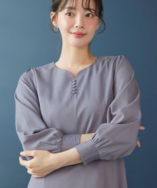 Tiaclasse 【セレモニー・XSサイズ追加・新色追加】ハートネックくるみ釦ワンピース ラベンダーグレー