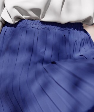 Tiaclasse L 【洗える/ウエストゴム】 ジョーゼットプリーツスカート ブルー