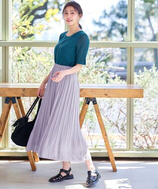 Tiaclasse L 【洗える/ウエストゴム】 ジョーゼットプリーツスカート グレー