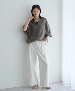 YECCA VECCA 　裾ドロストメッシュシャツ Gray Mixture