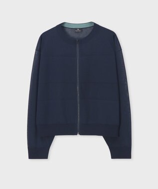 Paul Smith 【洗える】シアーボーダー ジップアップ カーディガン ネイビー