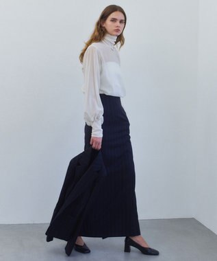 BEIGE， 【セットアップ対応】GEORGE / ウールストライプ ハイウエストスカート Navy Stripes