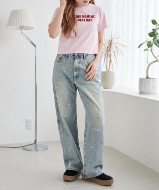 WEGO ペイントストレートデニムパンツ デニム淡加工色