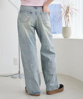 WEGO ペイントストレートデニムパンツ デニム淡加工色