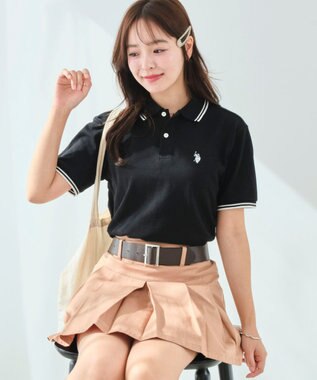 WEGO 【ユニセックス着用ITEM/SMLサイズ展開】別注USPOLOラインポロシャツ ブラック