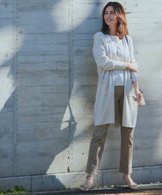 23区 【洗える】レーヨンポリエステルストレッチ 5分袖 ニット ベージュ系