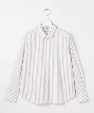 J.PRESS LADIES BEZコットンナイロン ストライプ シャツカラー ブラウス ホワイト×ピンク×ネイビー系