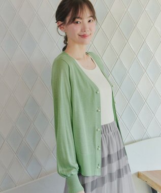 Tiaclasse ラメシアー天竺パールボタンカーディガン グリーン