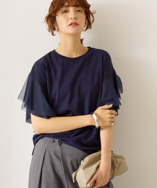 AMERICAN HOLIC 【WEB限定】袖チュールサイドスリットプルオーバー Navy