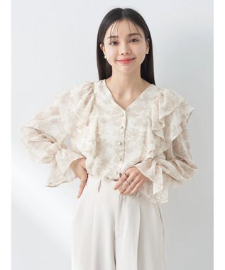 earth music&ecology 花柄ラッフルブラウス Ivory