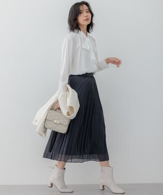 23区 【洗える】シャイニープリーツ スカート ネイビー系