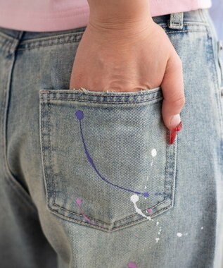 WEGO ペイントストレートデニムパンツ デニム淡加工色