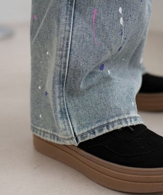 WEGO ペイントストレートデニムパンツ デニム淡加工色