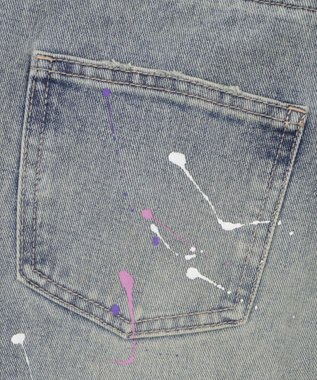 WEGO ペイントストレートデニムパンツ デニム淡加工色