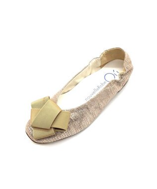 nouvelleRobe Oū サイズ追加【本革・高反発】Big Ribbon スクエアトゥ パンプス ベージュメタリック