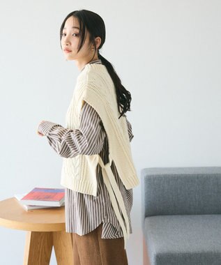 CRAFT STANDARD BOUTIQUE 洗える/2WAYケーブルニットリボンベスト Ivory