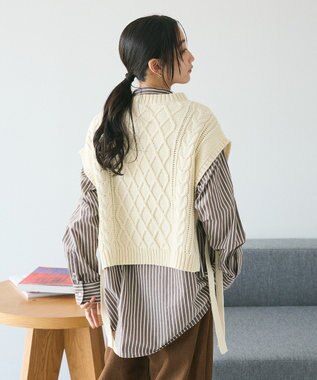 CRAFT STANDARD BOUTIQUE 洗える/2WAYケーブルニットリボンベスト Ivory