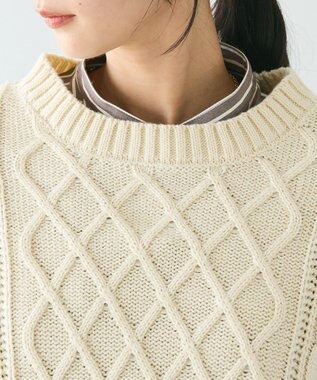 CRAFT STANDARD BOUTIQUE 洗える/2WAYケーブルニットリボンベスト Ivory