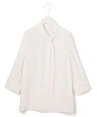 ICB 【接触冷感・UVケア・速乾・洗える】BackSatinAmunzen ボウタイブラウス オフホワイト系