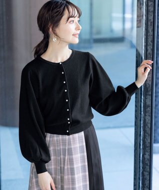 Tiaclasse 【洗える】パールボタンニットカーデ ブラック