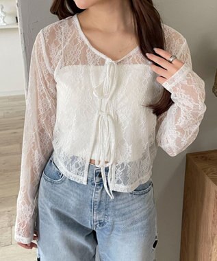 WEGO レースリボンカーディガン ホワイト