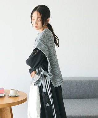 CRAFT STANDARD BOUTIQUE 洗える/2WAYケーブルニットリボンベスト Gray
