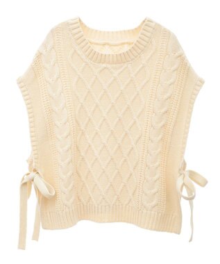 CRAFT STANDARD BOUTIQUE 洗える/2WAYケーブルニットリボンベスト Ivory