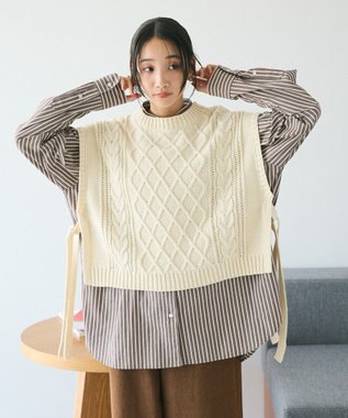 CRAFT STANDARD BOUTIQUE 洗える/2WAYケーブルニットリボンベスト Ivory